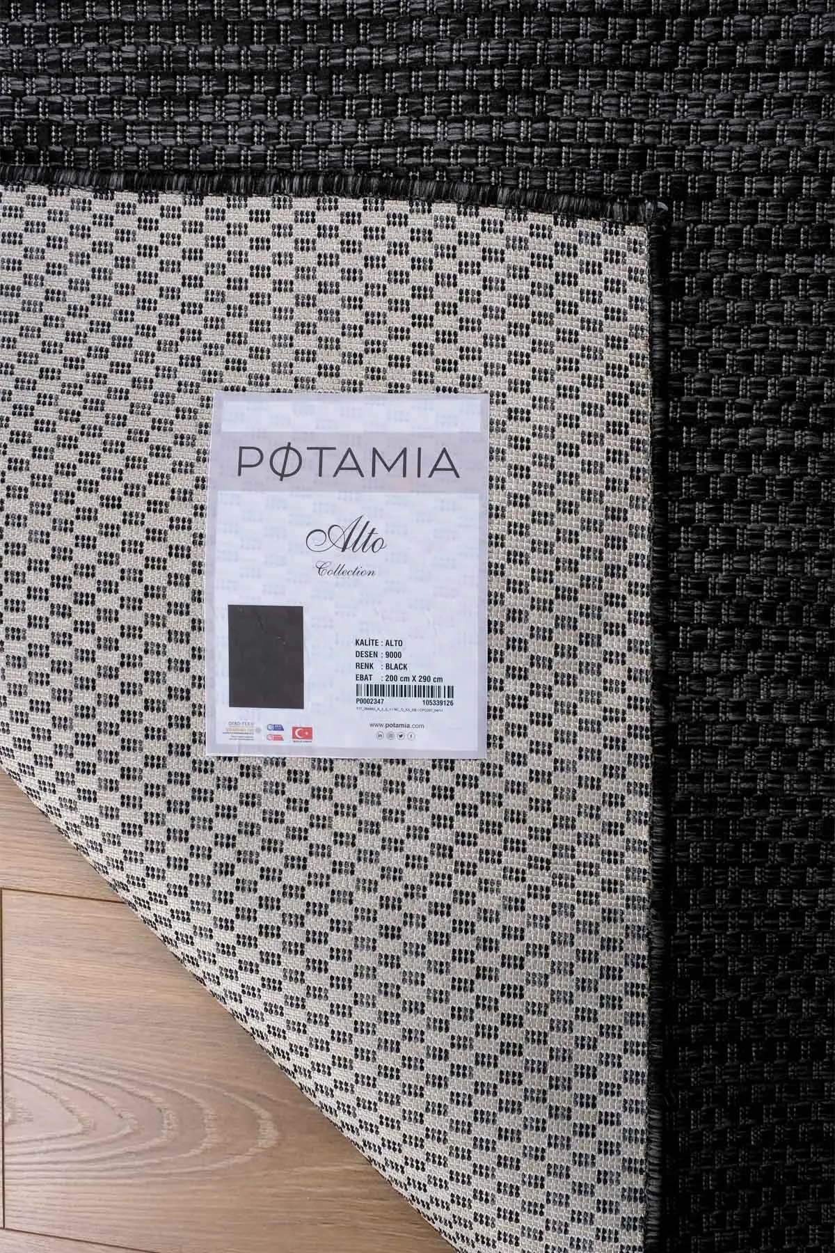 Potamia Alto Siyah Sisal Dekoratif İnce Makine Halısı 9000
