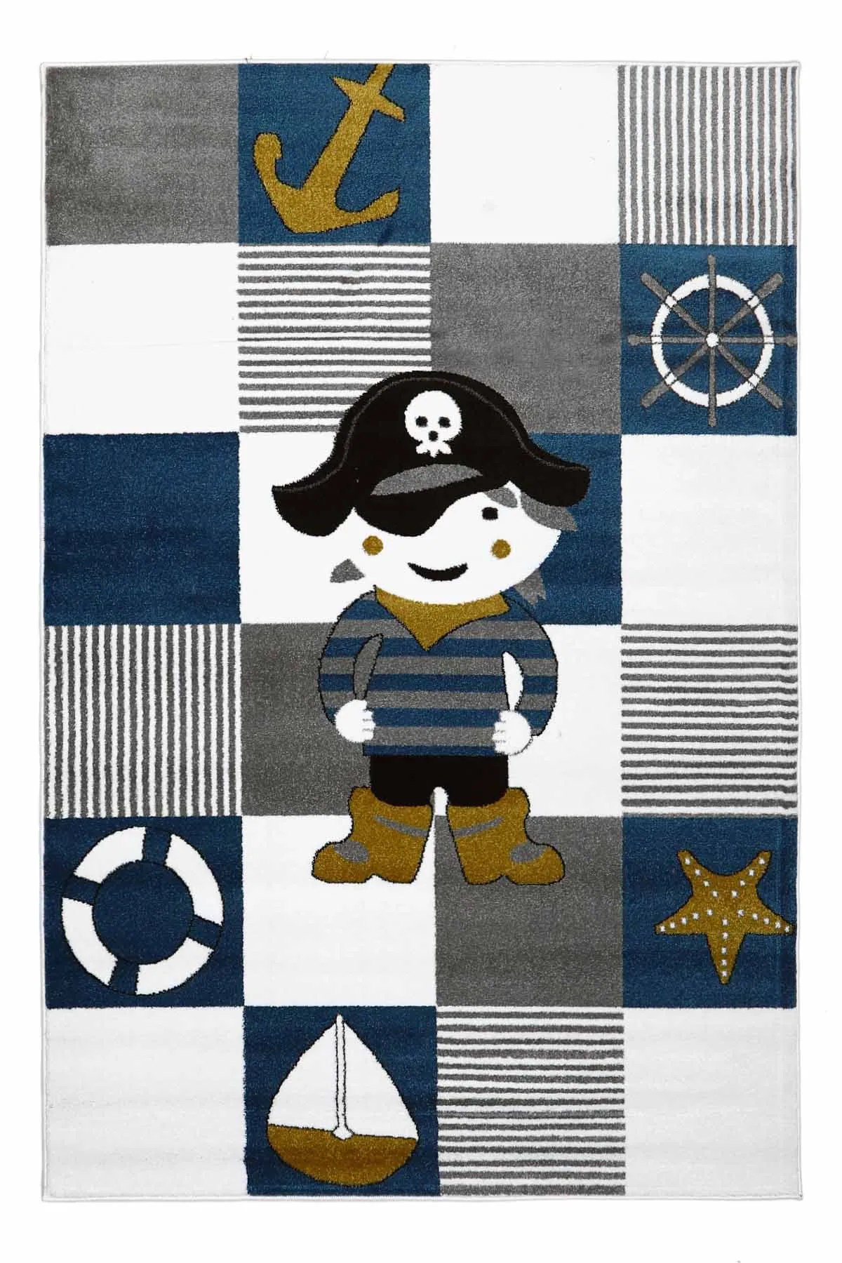 Potamia Martins Kids Denizci Korsan Desenli Kaymaz Taban Leke Tutmaz Çocuk ve Genç Odası Halısı C5700 - Thumbnail