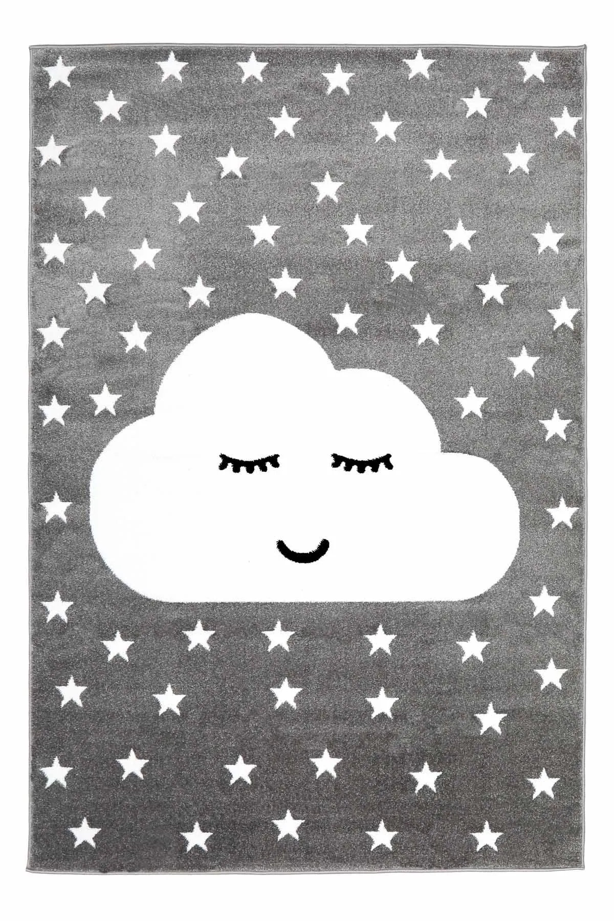 Potamia Martins Kids Gri Yıldızlı Bulut Desenli Kaymaz Taban Leke Tutmaz Çocuk ve Genç Odası Halısı C5900 - Thumbnail