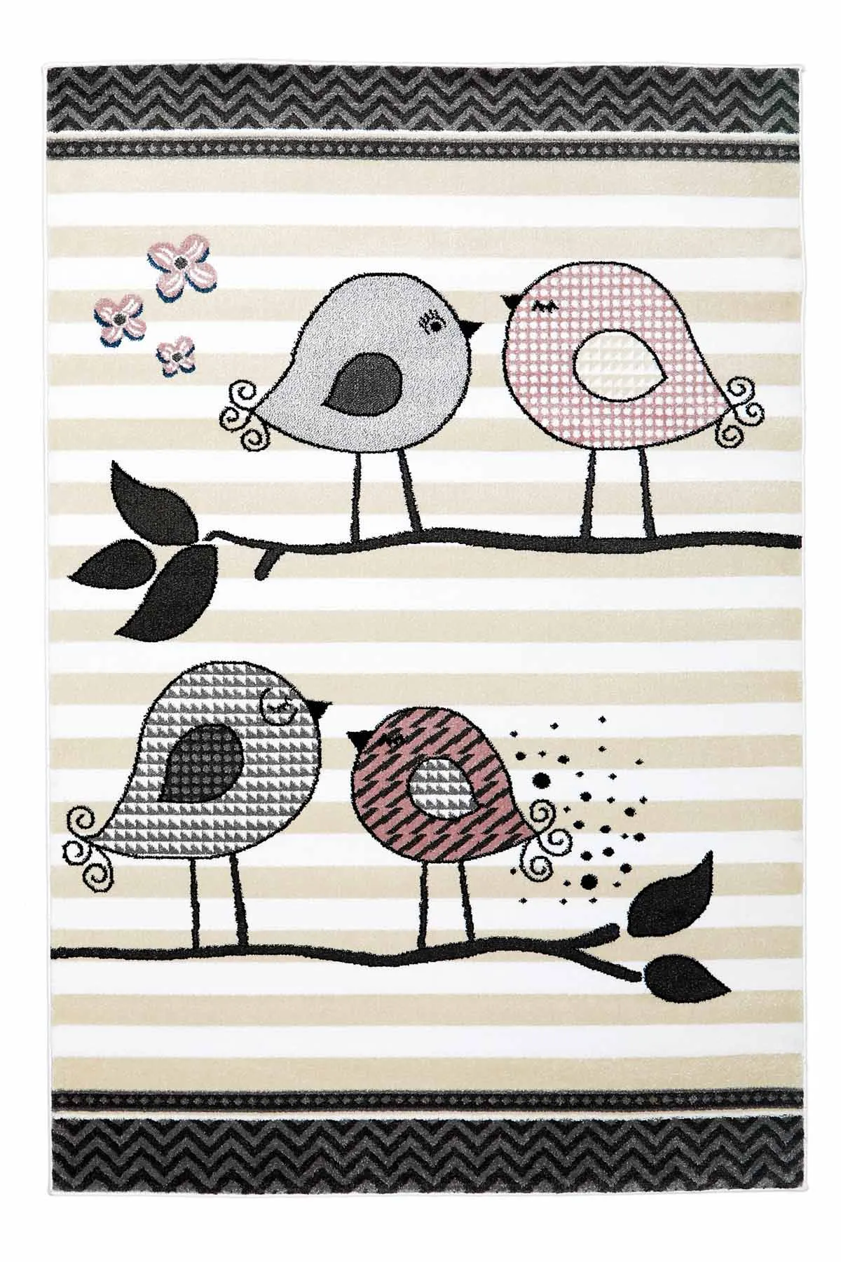 Potamia Martins Kids Renkli Kuş Desenli Kaymaz Taban Leke Tutmaz Çocuk ve Genç Odası Halısı C5490 - Thumbnail