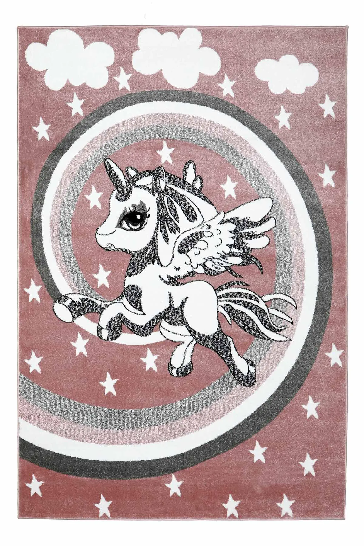 Potamia Martins Kids Pembe Unicorn Desenli Kaymaz Taban Leke Tutmaz Çocuk ve Genç Odası Halısı C5580 - Thumbnail